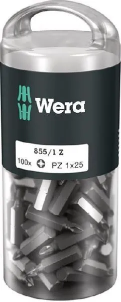Wera Bit 1/4 Zoll DIN3126E6,3 Kreuzschlitz PZ1 x 25 mm Box mit 100 Stück (Inhalt: 100 Stück - 0.36 € / 1 Stück)